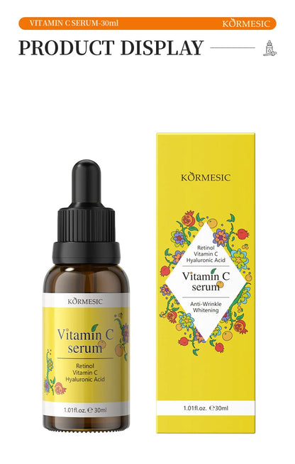 KORMESIC Vitamin C Serum 10% for Face, Brightening Serum, Radiance, Even Skin Tone, Rejuvenation, Hydrating & Skin Elasticity Support, 30ml